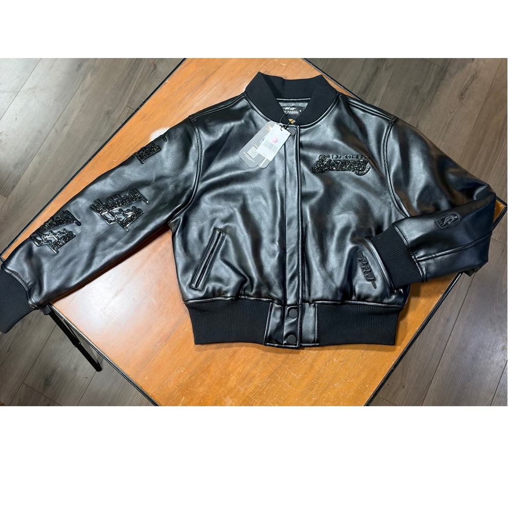 NWT Pro Standard Lakers Varsity Jacket Women M Black New NBA Faux Leather